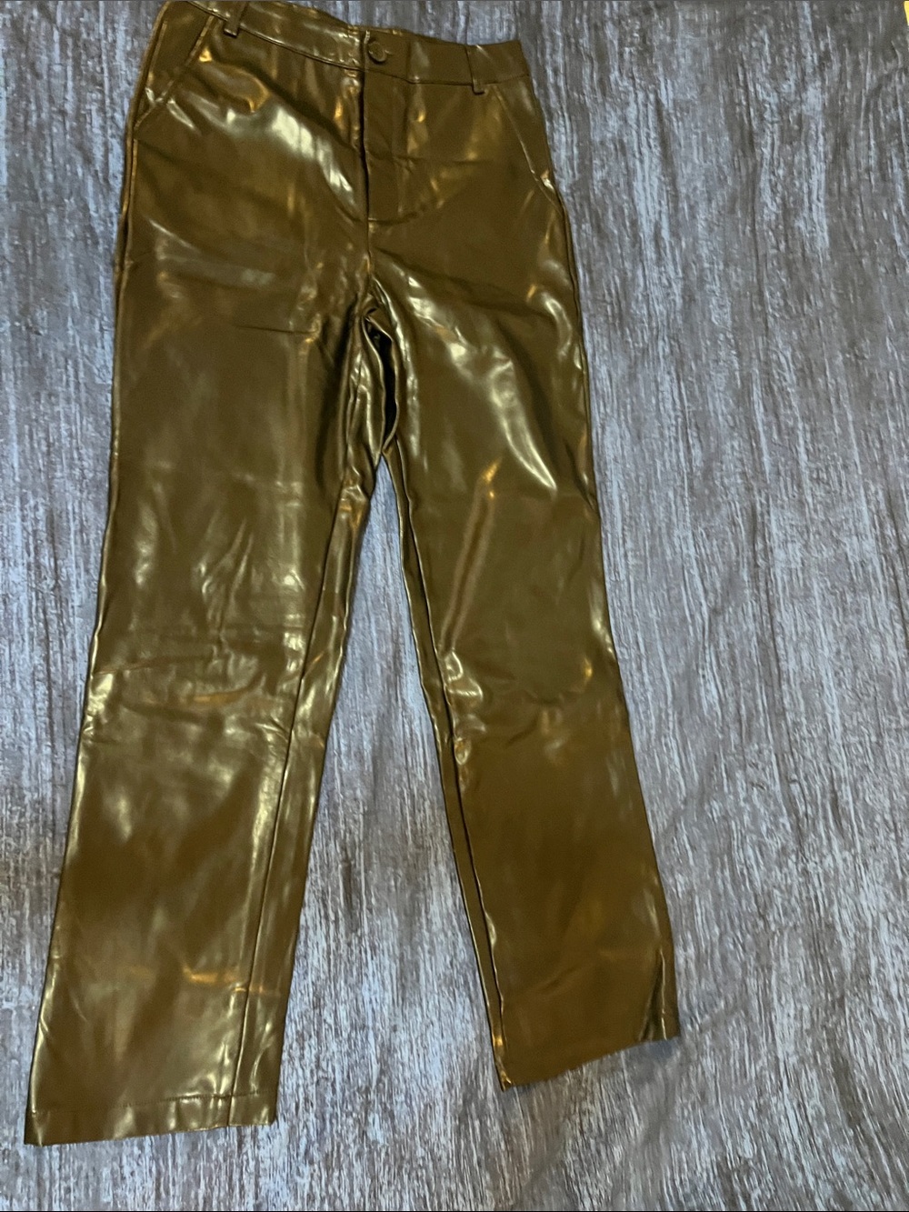 Black Faux Leather Straight-Leg Pants